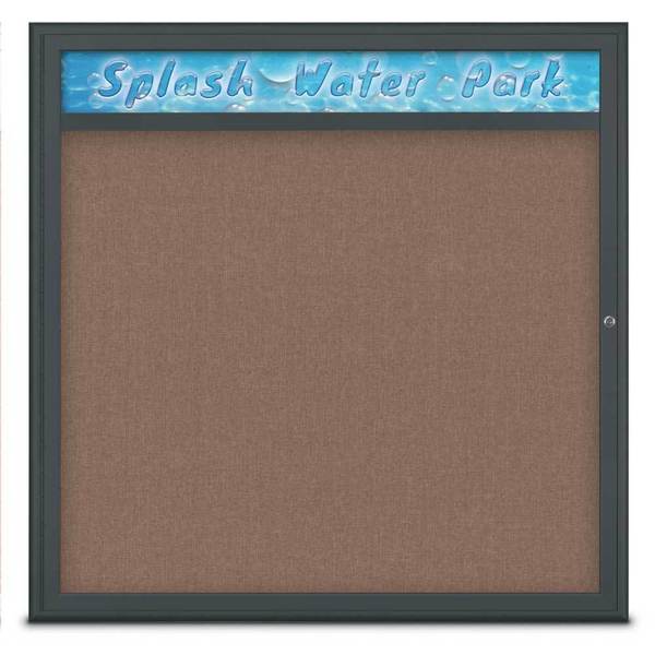 United Visual Products Single Door Radius Corkboard With Header UV801348-BLACK-PUMICE