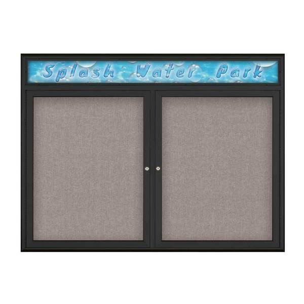 United Visual Products Double Door Radius Corkboard With Header UV8013-BLACK-PEARL