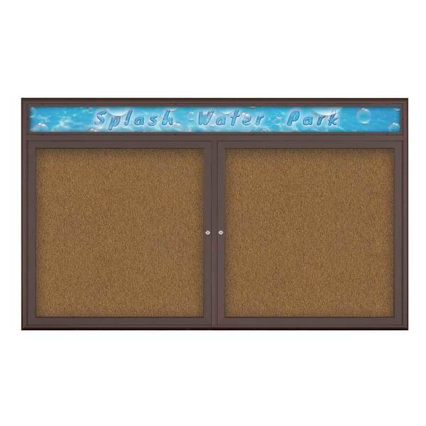 United Visual Products Double Door Radius Corkboard, Header, 60 UV8014-BRONZE-FORBO