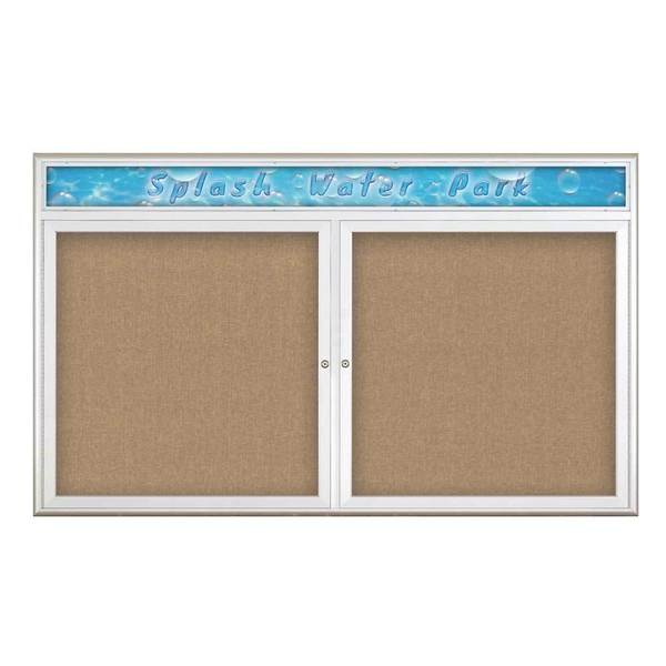 United Visual Products Double Door Radius Corkboard With Header UV8014-SATIN-BUFF