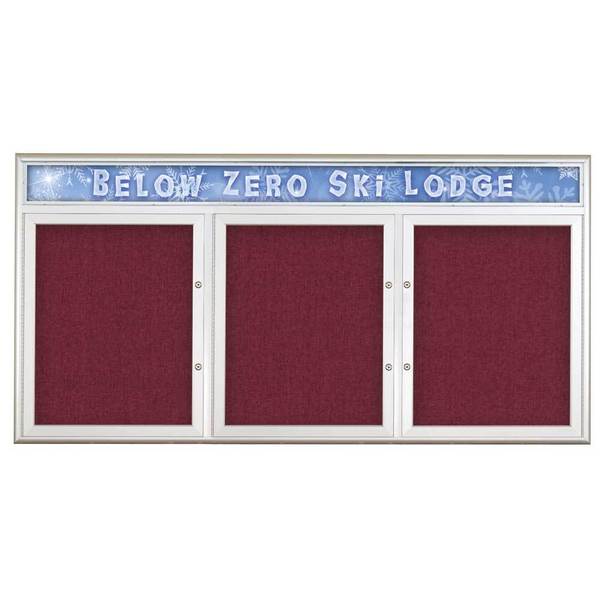 United Visual Products Triple Door Radius Plus Corkboard With H UV8015PLUS-SATIN-DBURGU