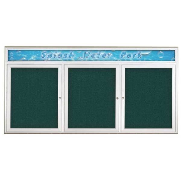 United Visual Products Triple Door Radius Corkboard With Header, UV8015-SATIN-DRKSPR UV8015-SATIN-DRKSPR