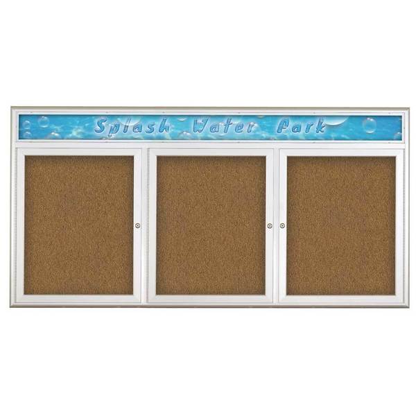 United Visual Products Triple Door Radius Corkboard, Header, 72", UV8015-SATIN-FORBO UV8015-SATIN-FORBO