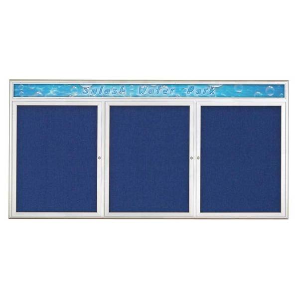 United Visual Products Triple Door Radius Corkboard With Header UV8016-SATIN-COBACC