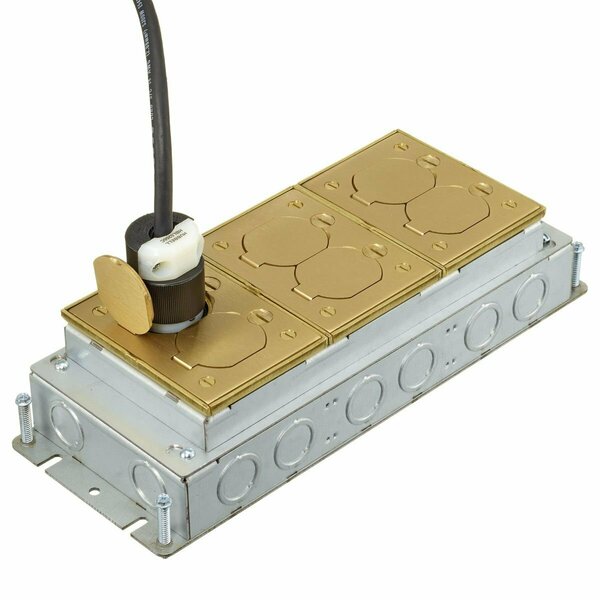 Hubbell Wiring Device-Kellems Electrical Box, 34 cu in, Floor Box, 3 Gang, Brass, Rectangular FB2423