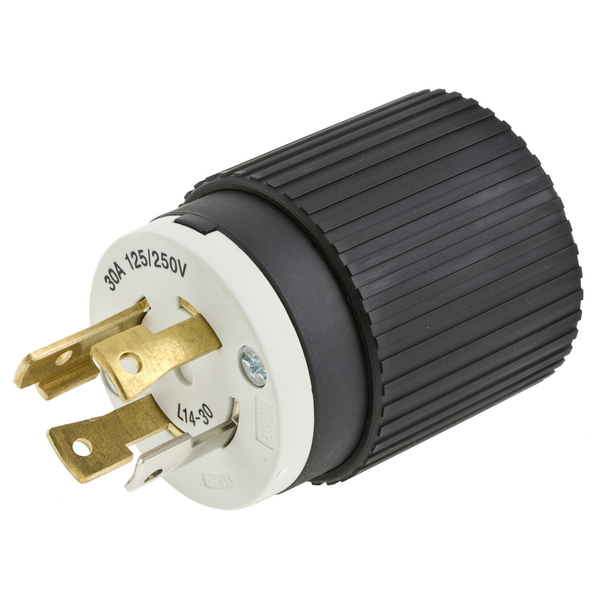 Hubbell Wiring Device-Kellems 30A Locking Plug 3P 4W 125/250VAC L14-30P BK/WT L1430P