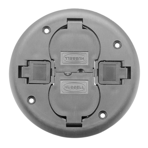 Hubbell Wiring Device-Kellems Electrical Box Cover, Round, Furniture Feed PT2X2CGY