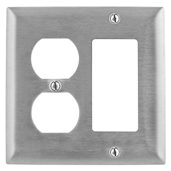 Hubbell Wiring Device-Kellems GFCI Opening Wall Plates, Number of Gangs: 2 Stainless Steel, Brushed Finish SS826