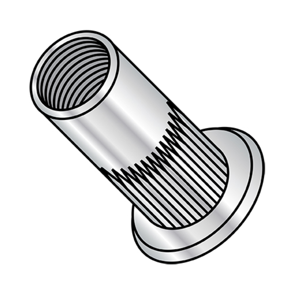 Zoro Select Rivet Nut, #10-32 Thread Size, 0.390 in - 0.400 in Flange Dia., .610 in - .640 in L, Aluminum XA-11225S