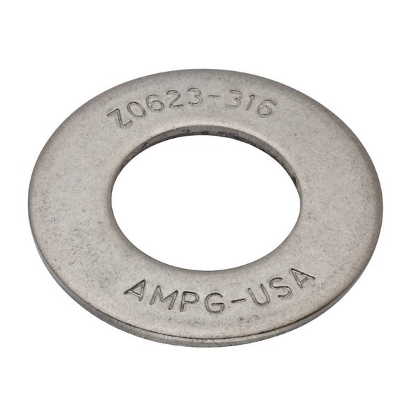 Zoro Select Flat Washer, Fits Bolt Size 1" , 324 Stainless Steel Plain Finish, 10 PK Z0623-316