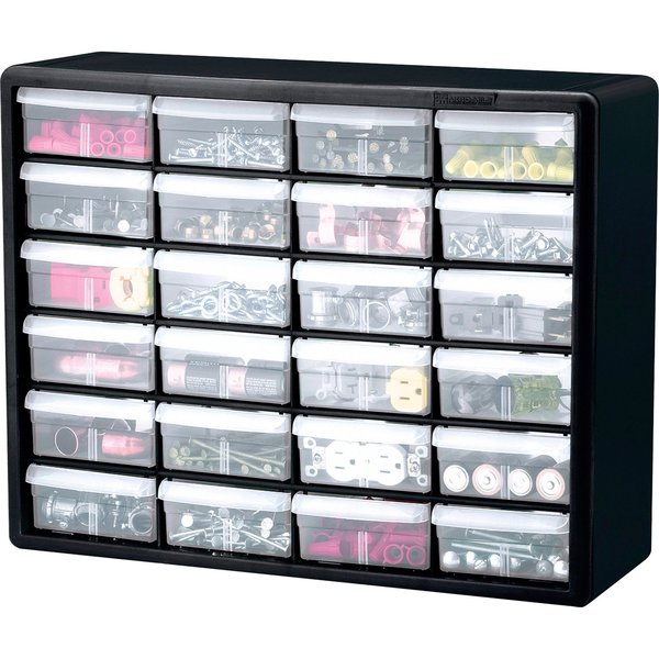 Akro Mils Plastic 26 Drawer Stackable Cabinet 20 x 6 38 x 10 1132 BlackGray  - Office Depot