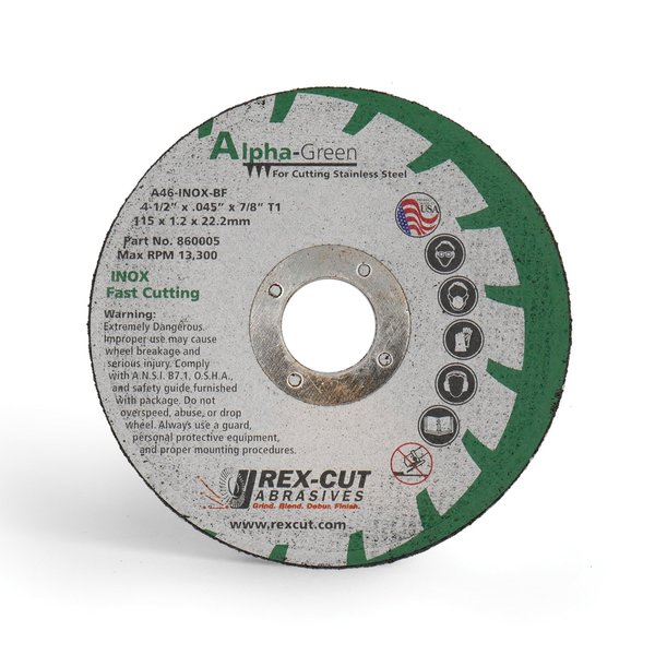 Rex Cut Alpha Green Cut Off Wheel 4 1/2 X .040 X 7/8 T1 Alpha Green 860004