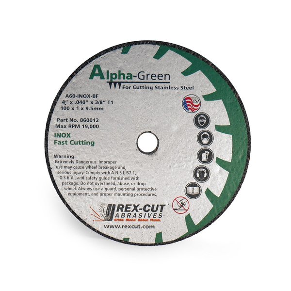 Rex Cut Alpha Green Cut Off Wheel 4 X .040 X 3/8 T1 Alpha Green 860012