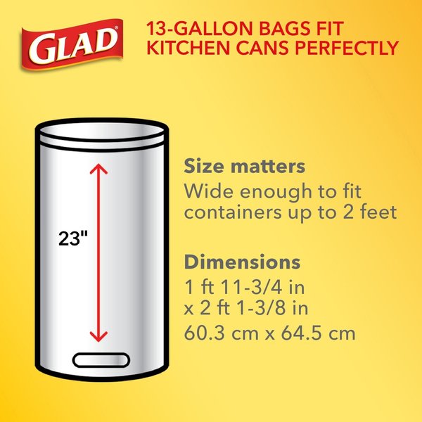 Glad Trash Bags, 13 gal., 0.78 mil, PK40 78361