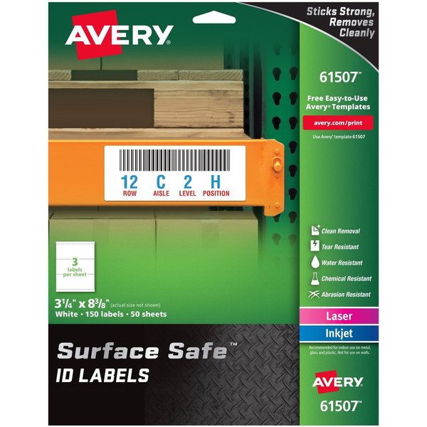 Avery 3-1/4" x 8-3/8" ID Labels for Laser/Inkjet, 150 labels/50 Sheets 7278261507