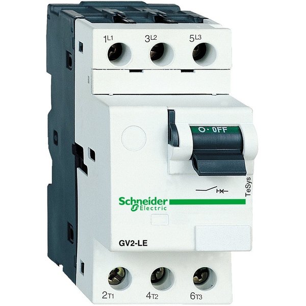 Schneider Electric TeSys GV2 Manual Starter and Protector, magnetic circuit protector, toggle switch, 0.4 A, screw clamp terminals GV2LE03