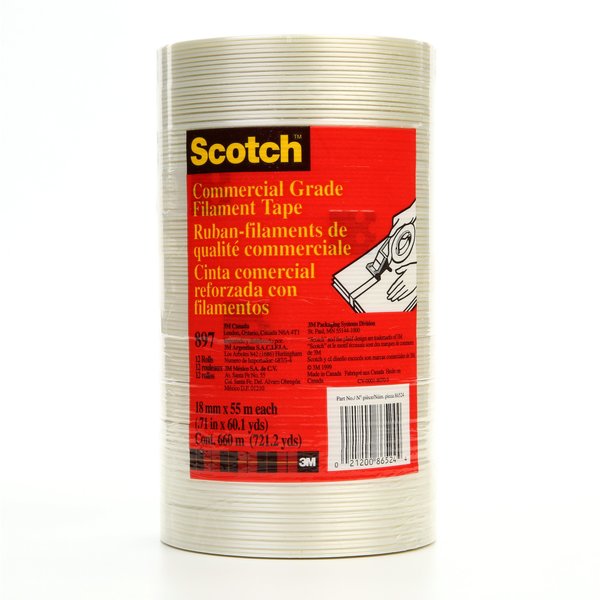 Scotch Filament Tape, Clear, 18mmx55m, PK48 897