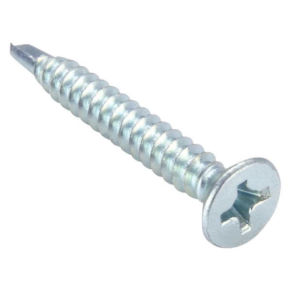 Zoro Select Self-Drilling Screw, #8 x 1 1/4 in, Zinc Plated Steel Flat Head Phillips Drive, 100 PK U31830.016.0125