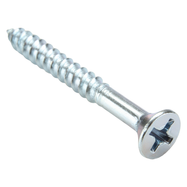 Zoro Select Wood Screw, #8, 1-1/2 in, Zinc Plated Steel Flat Head Phillips Drive, 100 PK U25120.016.0150