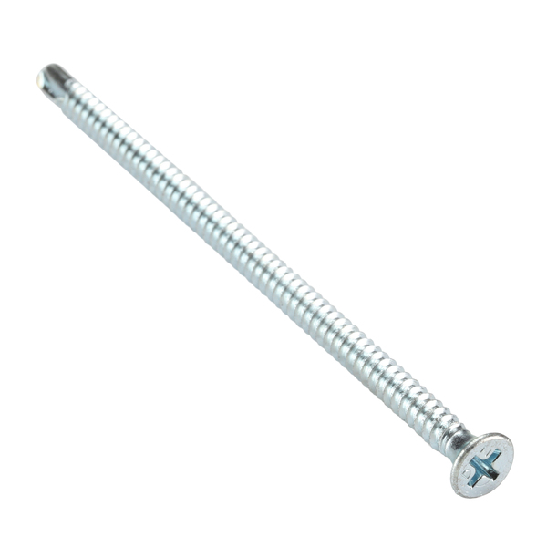 Daggerz Self-Drilling Screw, #10 x 4 in, Clear Zinc Plated Steel Flat Head Phillips Drive, 1000 PK DWSDZ1040