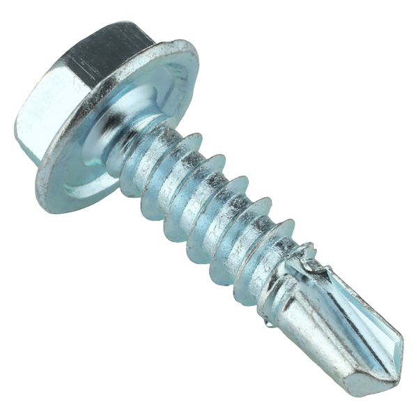 Zoro Select Self-Drilling Screw, #10 x 3/4 in, Zinc Plated Steel Hex Head External Hex Drive, 100 PK U31810.019.0075