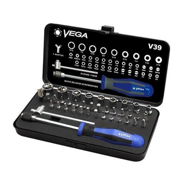 Vega Screwdriver Bit Set, 39Pc Bit And Hand D V-39