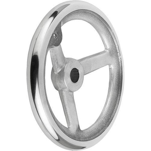 Kipp Handwheel, DIN 950, Aluminum 3-spoke, Diameter D= 180 mm, Bore D2= 0.5", Without Grip K0160.0180XCP