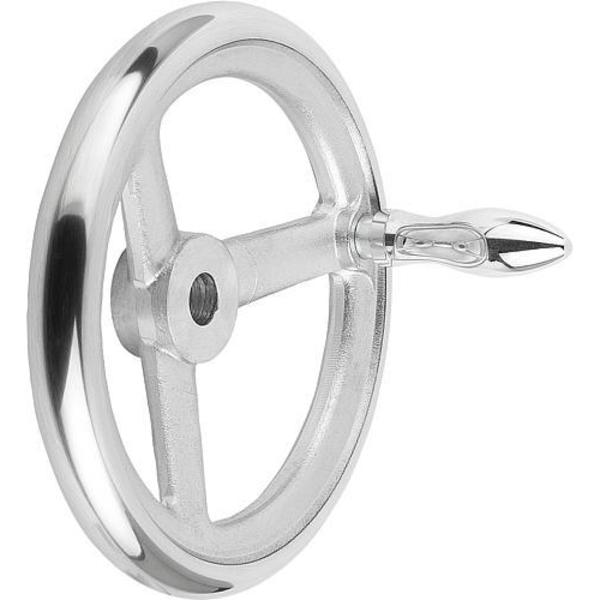 Kipp Handwheel, DIN 950, Aluminum 3-spoke, Diameter= 160 mm, Bore D2= 14 mm, Revolving Handle K0160.4160X14