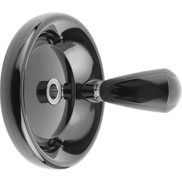 Kipp Disc Handwheel, Thermoset, Hub Steel, Diameter D1= 140 mm, Form E Reamed Bore D2= 14 mm, Revol. Grip K0164.1140X14