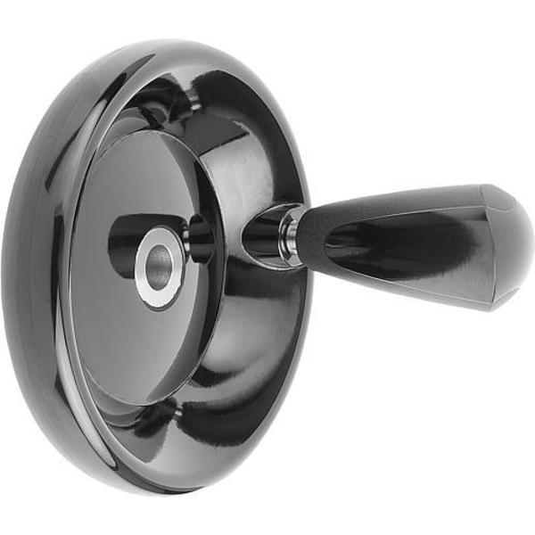 Kipp Disc Handwheel, Thermoset, Hub SS, Diameter D1= 125 mm, Form E Reamed Bore D2= 12 mm, Revol. Grip K0164.3125X12