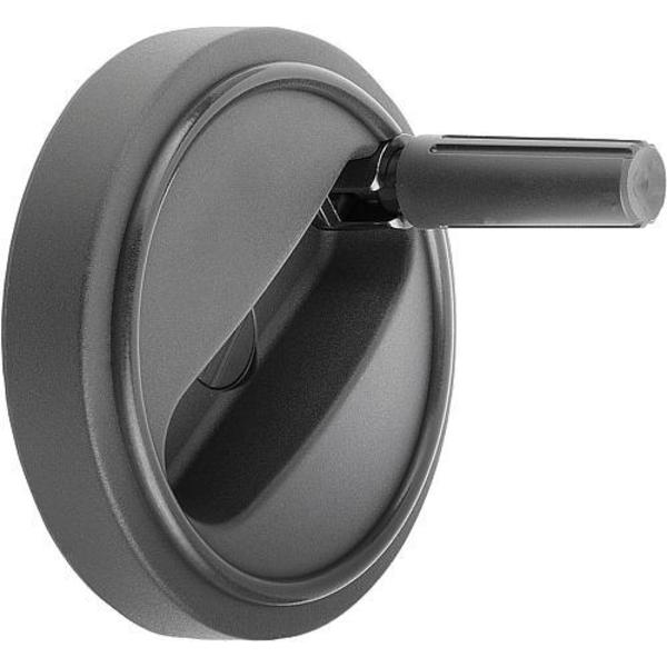 Kipp Handwheel, Thermoplastic, Diameter D1= 80 mm, Reamed Bore D2= 8 mm, Size: 1, With Folding Grip K0258.108008