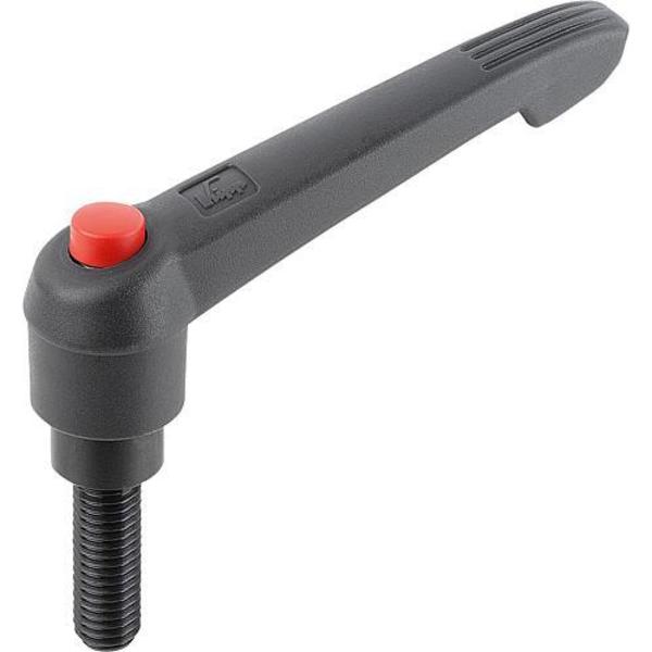 Kipp Adjustable Handle With Push Button, Size: 2, M10X20, Plastic Black, Comp: Steel, Button: Red K0269.71210X20