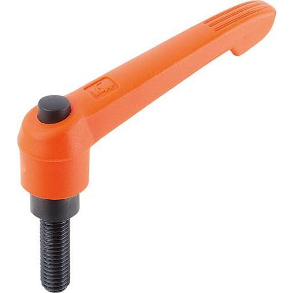 Kipp Adjustable Handle With Push Button, Size: 3, 3/8-16X55, Plastic Orange, Comp: Steel, Button: Black K0269.723A4X55