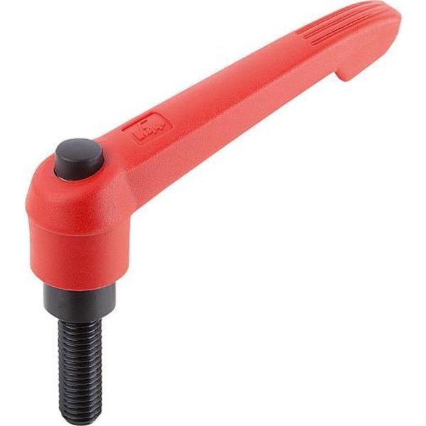 Kipp Adjustable Handle With Push Button, Size: 2, M10X25, Plastic Red, Comp: Steel, Button: Black K0269.73210X25