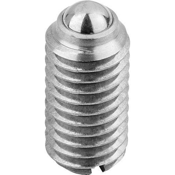 Kipp Spring Plunger Spring Force D=3/8-16 L=19, Stainless Steel, Comp: Ball Stainless Steel K0310.A4