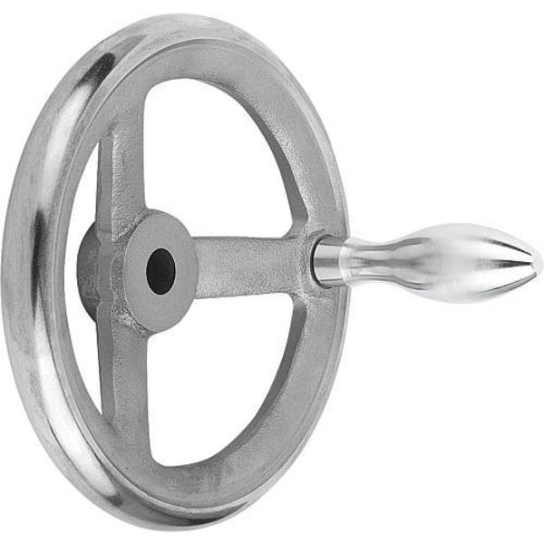 Kipp Handwheel, DIN 950, D1= 100 mm, Bore D2= 0.5", Gray Cast Iron, Machine Handle Fixed, Steel K0671.2100XCP