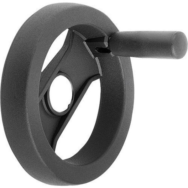 Kipp 2-Spoke Handwheel, PA Plastic, Steel Bushing, Diameter D1= 159 mm, Bore D2= 0.375", Folding Grip K0725.6160XCO