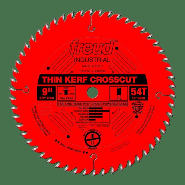 Freud Thin Kerf Fine Finish Crosscut Blade, 9 LU88R009