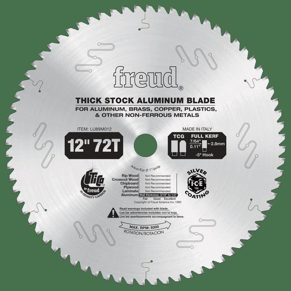 Freud Thick Stock Aluminum Metal Blade, 12 LU89M012