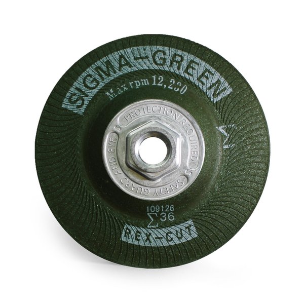 Rex Cut Sigma Green Grinding Wheel, 5 x 5/8-11", 36 Grit 730006