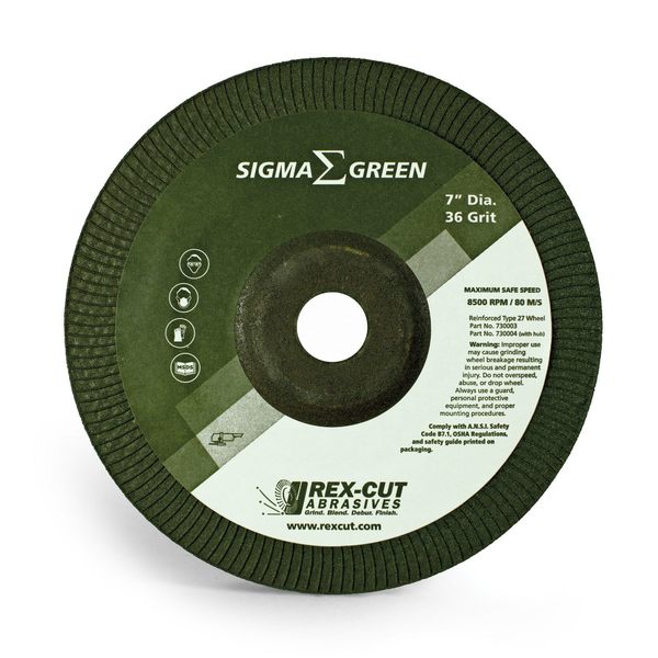 Rex Cut Sigma Green Grinding Wheel, 7 x 7/8", 36 Grit 730003
