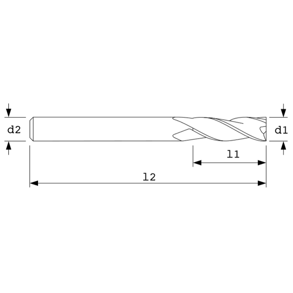 Ac Drills End Mill, Stub Sq, 38Hlx, 2FL, 3/8"Dia, Zrn S23260