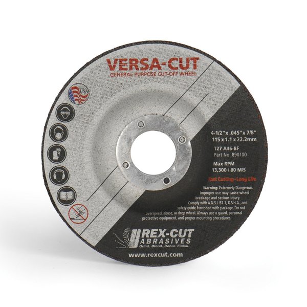 Rex Cut Versa-Cut Cut Off Wheel 4 1/2 X .045 X 7/8 T27 Versa-Cut 890100