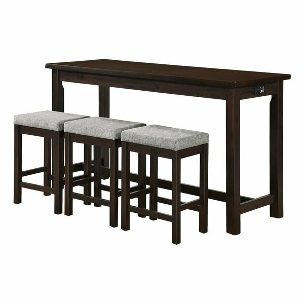 Homelegance USB Outlet Counter Height Set, Espresso, Table + 3Stools 5713ES