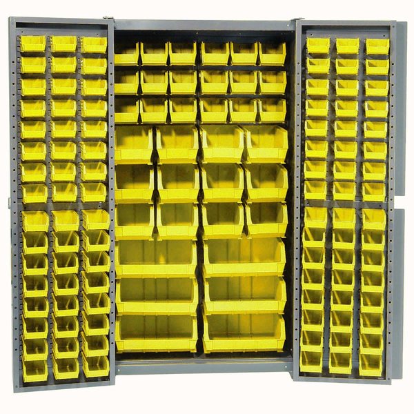 Global Industrial 662147YL Bin Cabinet with 132 Yellow Bins, 38x24x72