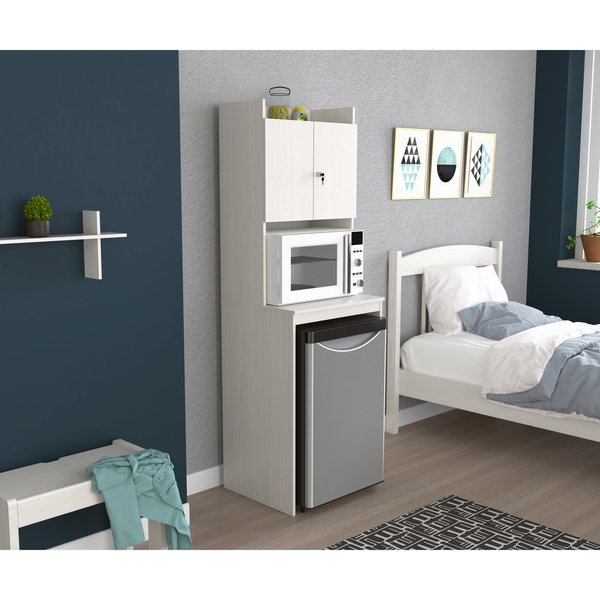 Inval Mini Refrigerator/Microwave Storage Cabinet 23.6 in. W x 19.7 in. D x  72 in. H in Washed Oak AL-4713