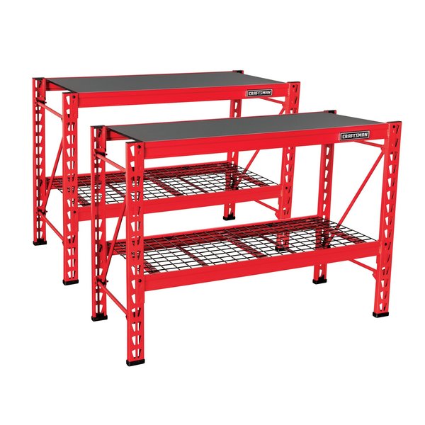 Craftsman 2-Shelf 3-Foot Tall Stackable Tool Chest Depth Storage Rack, 2-Pack, Red