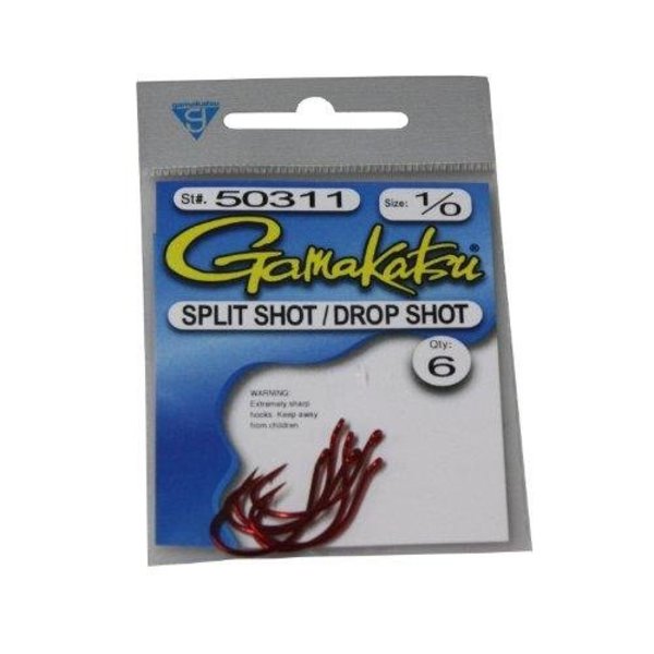 Gamakatsu Split ShotDrop Shot Hook, Size 2, Needle Point Ringed Eye, Red,  6PK 50309