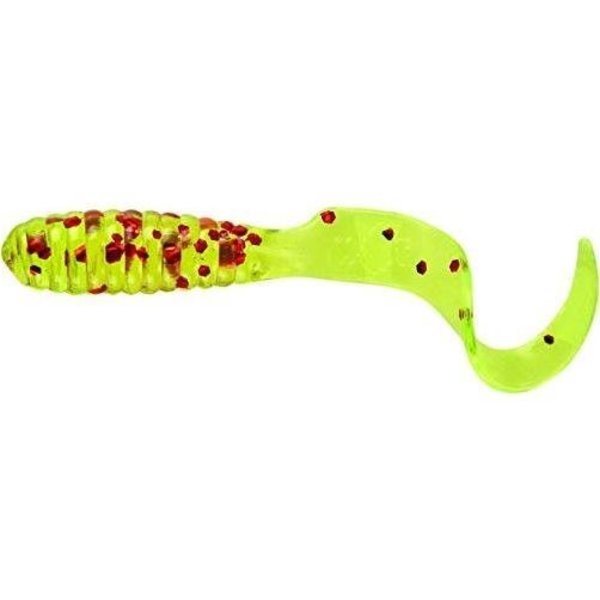 Mister Twister Teenie Curly Tail Grub, 2, Chartreuse Red Flake