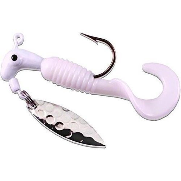 Road Runner Pro Series Curly Tail Jig WSpinner, 18 Oz White Strip 1653-001